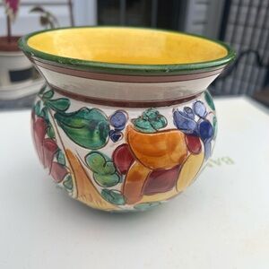 Vintage Italian Pottery Hand Painted Ceramic Planter Signed Vibrant Colors